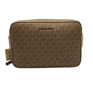 Michael Kors Coated Canvas Camel Jet Set Charm Large East/West Camera Crossbody